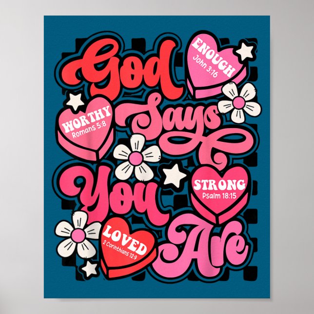 Póster Dios dice corazón de caramelo San Valentín Jesús c (Frente)