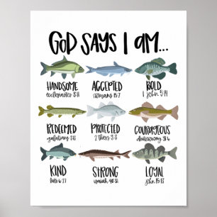 Póster Dios dice que estoy pescando versículo de la Bibli