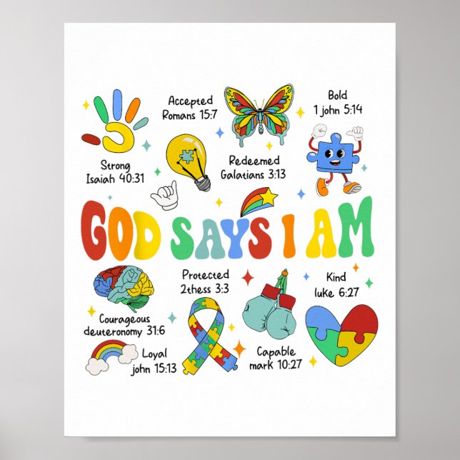 Póster Dios dice que soy autismo, niños cristianos (Frente)