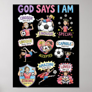 Póster Dios dice que soy camiseta de fútbol para niñas cr
