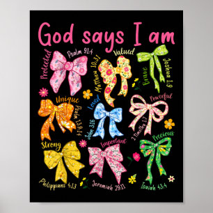 Póster Dios dice que soy Coquette Bow Floral Madre Cristi