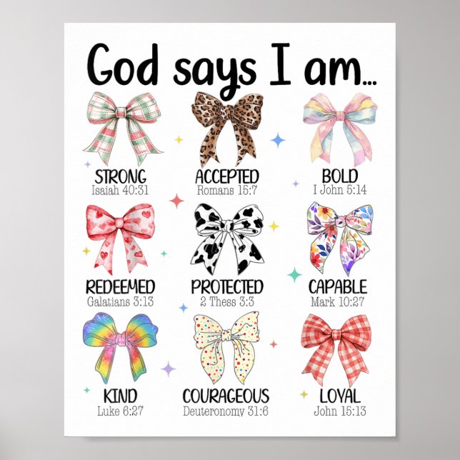 Póster Dios dice que soy Coquette Bow religiosa cristiana (Frente)