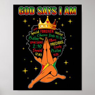 Póster Dios Dice Que Soy Cristiana Negra Reina Afro Mujer