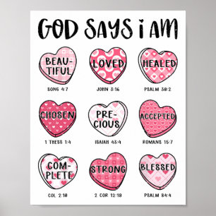 Póster Dios dice que soy dulce de San Valentín cristiano