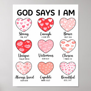 Póster Dios dice que soy fe cristiana corazón San Valentí