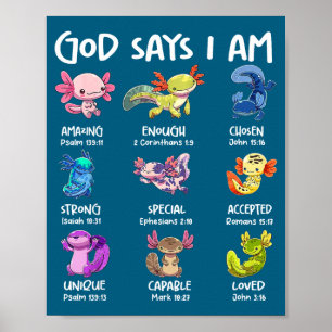 Póster Dios dice que soy lindo Axolotl Verso de la Biblia