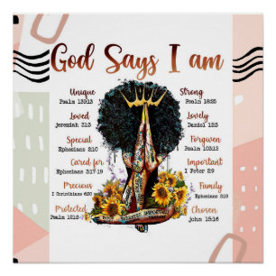 Póster Dios dice que soy mujer cristiana negra Melanin