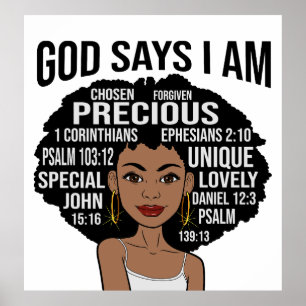 Póster Dios dice que soy mujer cristiana negra Melanin Si
