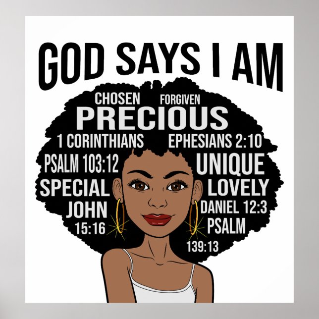 Póster Dios dice que soy mujer cristiana negra Melanin Si (Frente)