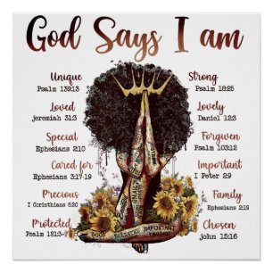 Póster Dios dice que soy mujer cristiana negra melanina h