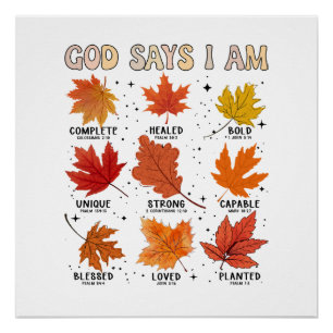 Póster Dios dice que soy otoño cosecha cayendo hoja Hal