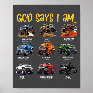 Póster Dios dice que soy un camión monstruo bebé Biblia V