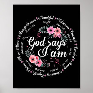 Póster Dios dice que soy Verso de la Biblia floral Religi