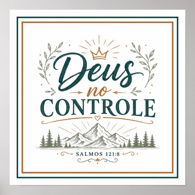 Póster Dios en Control Frase Espiritual Cristiana (Frente)