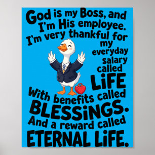 Póster Dios Es Jefe Empleado Pato Lindo Cristiano