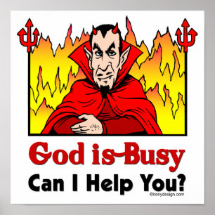 Póster Dios Está Ocupado Puedo Ayudarte Divertido Satanás