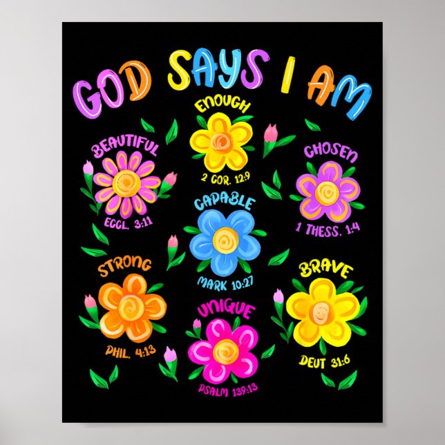 Póster Dios floral dice que soy versículo de la Biblia cr (Frente)