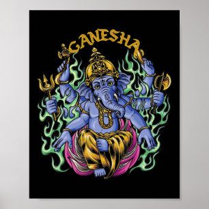 Póster Dios Ganesha hindú elefante espiritual yoga medita