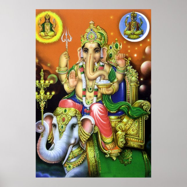 Póster Dios Ganesha sobre el elefante (Frente)
