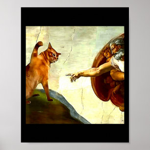 Póster Dios Gato Divertido Creación De Adán Meme Jesús Cr