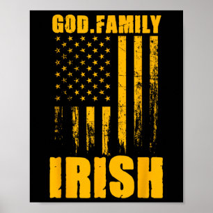 Póster Dios irlandés de Notre Dame. Familia. Bandera vint