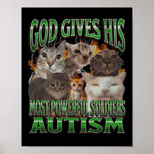 Póster Dios le da su más poderoso autismo meme de gato gr