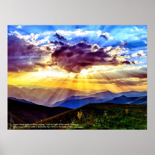 Póster Dios Ray Sunbeams Montañas Scripting Verse