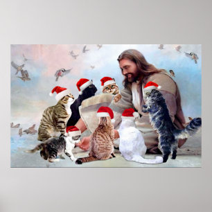 Póster Dios Rodeado Por Navidades De Gatos Angels