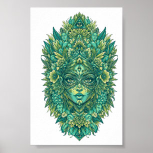 Póster Diosa Botánica Mística Psicodélica Geometría Sagra