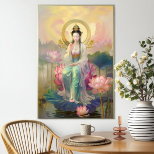 Póster Diosa budista Quan Yin: Jardín de Loto Rosa