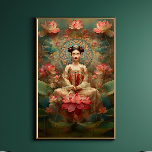 Póster Diosa budista Quan Yin pintura rosa de Lotus (Subido por el creador)