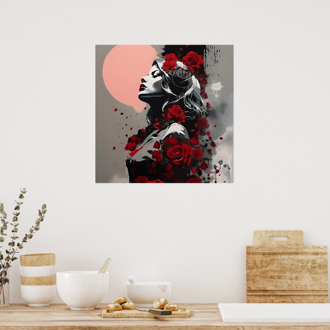 Póster Diosa con rosas rojas (Cocina)