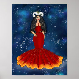 Póster Diosa de Aries Zodiac en celeste azul