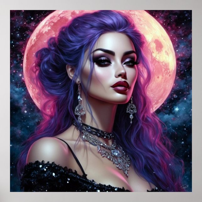Póster Diosa de la Luna Gótica Fantasía Pinup (Frente)