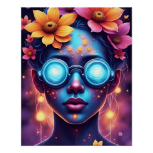 Póster Diosa de las flores de neón - Retrato de fantasía 
