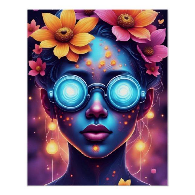 Póster Diosa de las flores de neón - Retrato de fantasía  (Anverso)