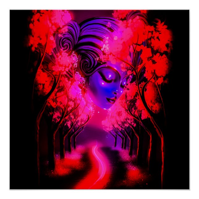Póster Diosa de neón en bosque encantado (Anverso)