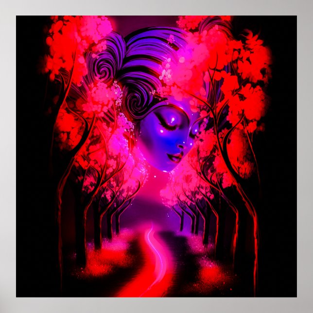 Póster Diosa de neón en bosque encantado (Frente)