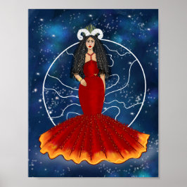 Póster Diosa de Zodiac Aries con planeta Marte Celestial