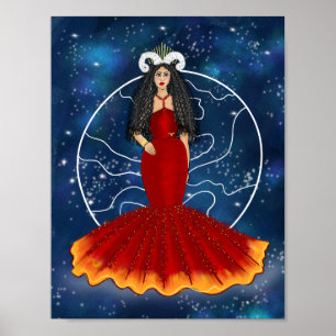 Póster Diosa de Zodiac Aries con planeta Marte Celestial
