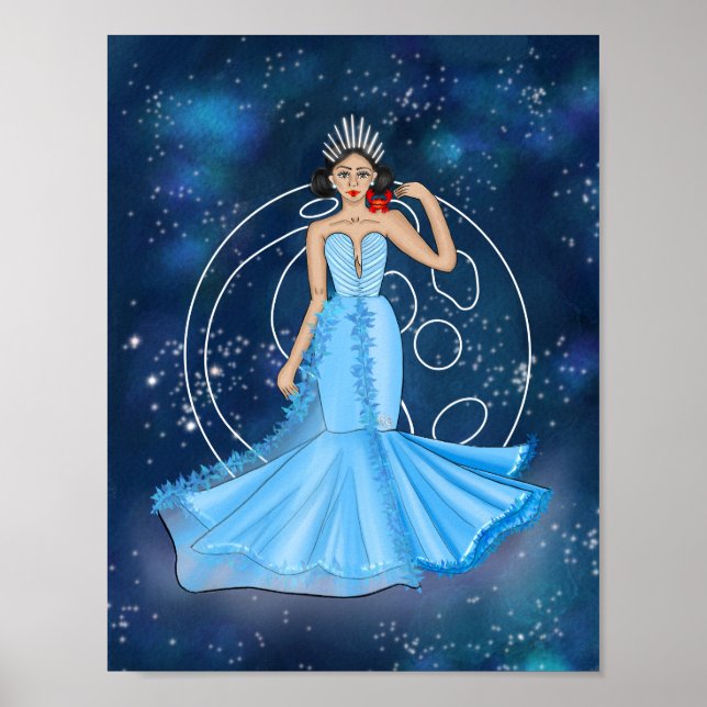 Póster Diosa del cáncer zodiaco con Ilustracion lunar (Frente)