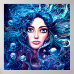 Póster Diosa del Mar de Sirena Nymph Siren Blue Underwate