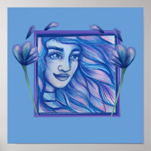 Póster Diosa del Viento Azul Diosa Floral Artes del Vient