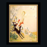 Póster "Diosa Diana Corriendo Con Venado" Art Deco<br><div class="desc">Hermoso ejemplo del Art Deco en los años 30- La diosa Diana corriendo con dos ciervos del bosque hacia un campo. Los colores dorados pálidos y el verde que contrastan con el venado negro azabache y las flores de lavanda que caen del cielo son vivos y el cuadro está lleno...</div>