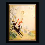 Póster "Diosa Diana Corriendo Con Venado" Art Deco<br><div class="desc">Hermoso ejemplo del Art Deco en los años 30- La diosa Diana corriendo con dos ciervos del bosque hacia un campo. Los colores dorados pálidos y el verde que contrastan con el venado negro azabache y las flores de lavanda que caen del cielo son vivos y el cuadro está lleno...</div>