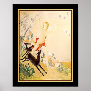 Póster "Diosa Diana Corriendo Con Venado" Art Deco