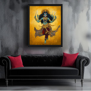 Póster Diosa divina Kali Surreal Gold Blue Red Art