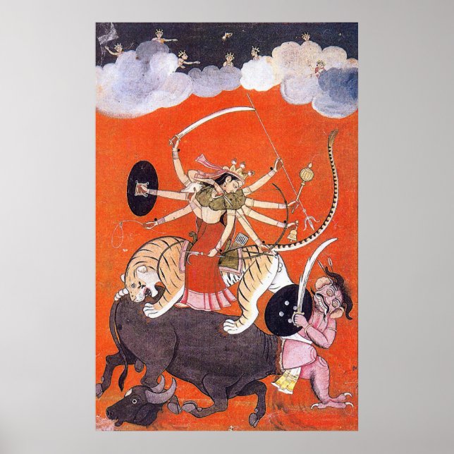 Póster Diosa Durga luchando contra Mahishasura (Frente)