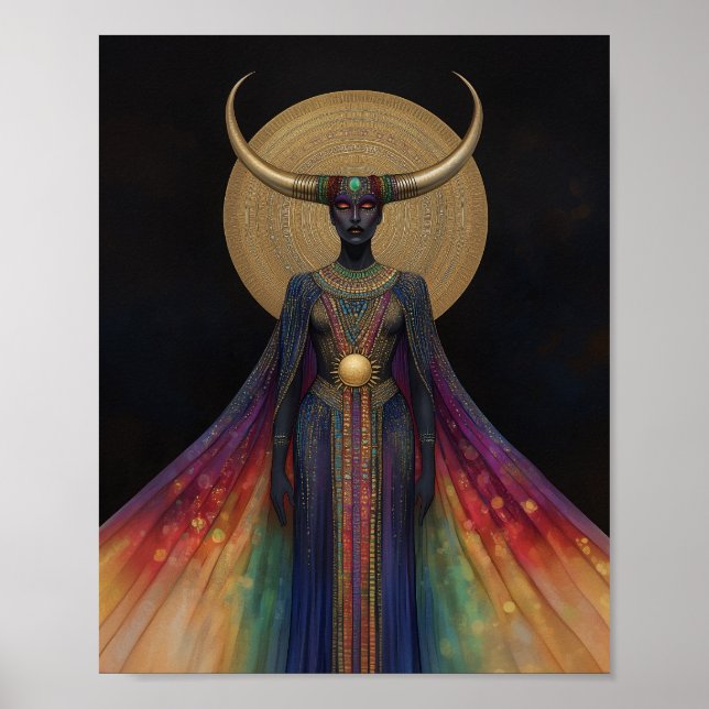 Póster Diosa egipcia Hathor Rainbow Gold Black Art (Frente)