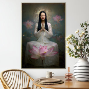Póster Diosa etérea Quan Yin Floral de alta frecuencia